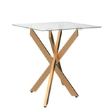 Modern Style Square Side Table with Tempered Glass Top and Metal Tubular Legs