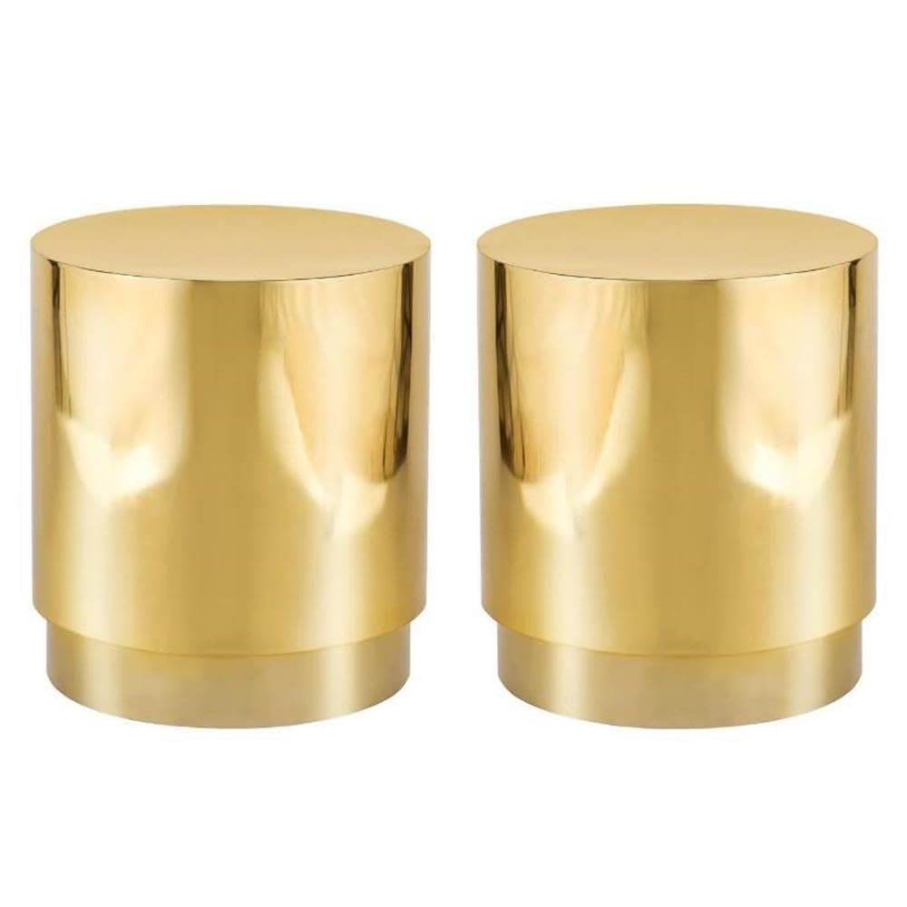 Gold Stainless Steel Drum End Table - Set of 2