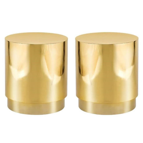 Gold Stainless Steel Drum End Table - Set of 2