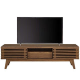 Levan Home Mid Century Modern Low Profile 59" Retro TV Stand with Slatted Shelves in Walnut
