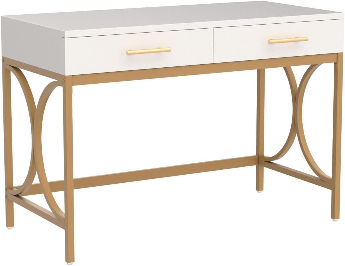Modern Computer Desk with 2 Drawers, 41 Inches Study Writing Office Desk for Home Office
