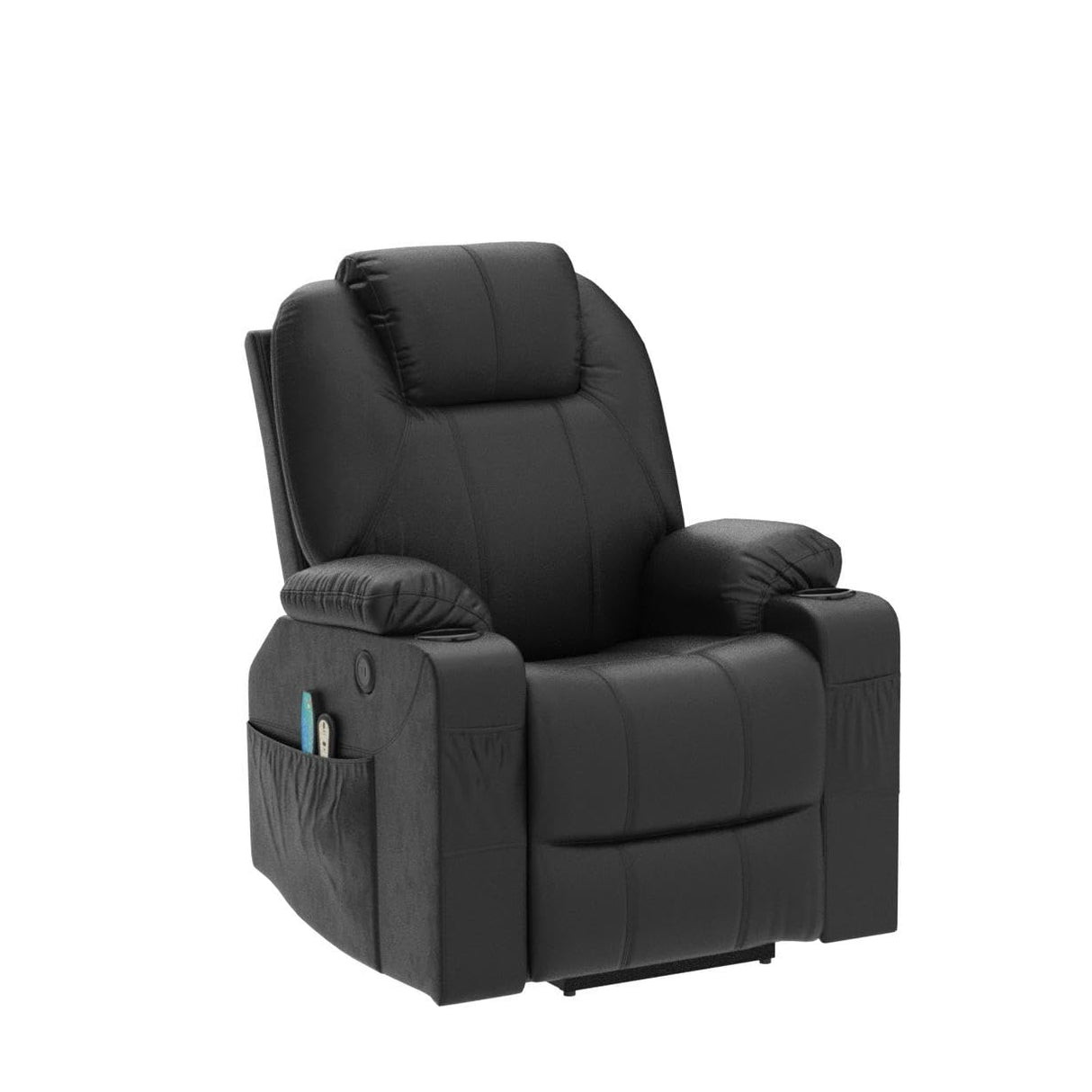 Power Lift Recliner Chair for Elderly, Electric Massage Heated Recliner Chair, Faux Leather Lift Chair with 2 Remote Controls, USB Ports, Cup Holders & Side Pockets for Living Room (Black)