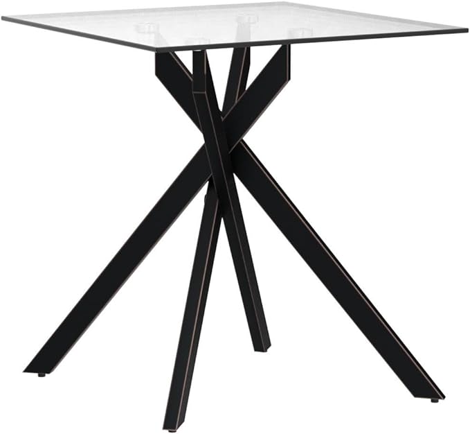 Modern Style Square Side Table with Tempered Glass Top and Metal Tubular Legs