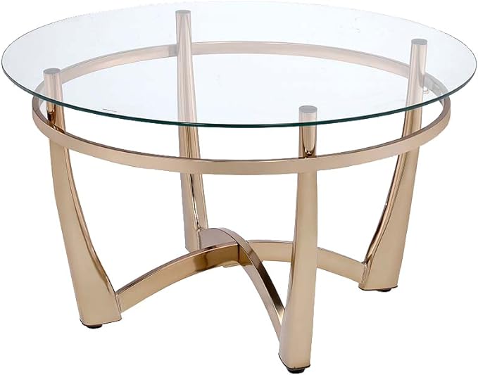 Orlando II Round Glass Top Coffee Table in Champagne and Espresso