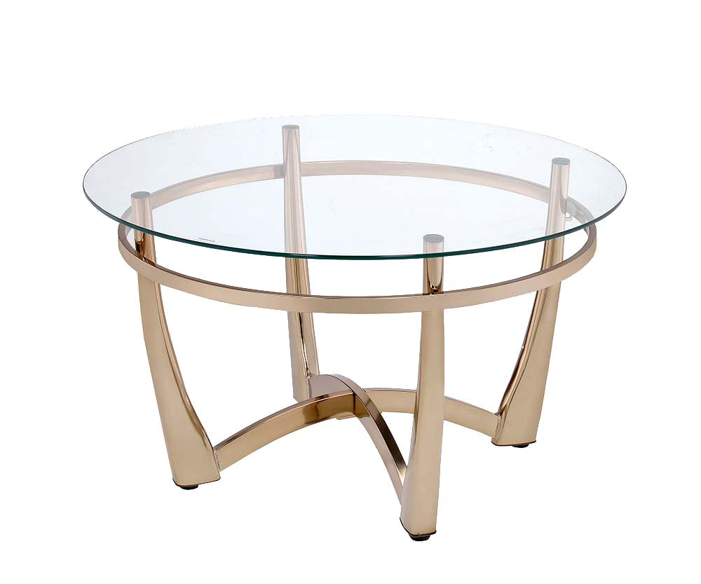 Orlando II Round Glass Top Coffee Table in Champagne and Espresso