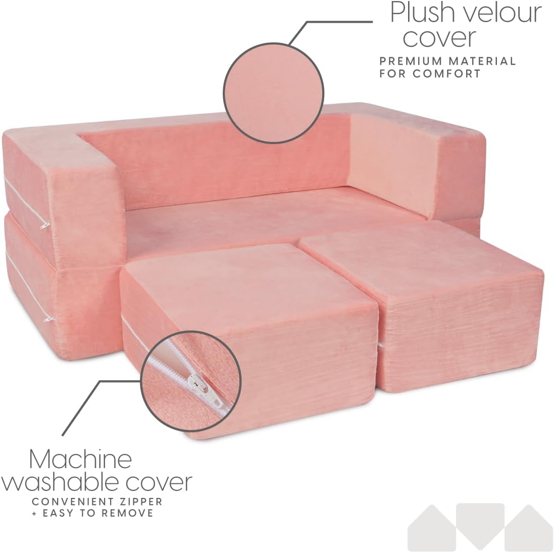 Modular Kids Sofa for Toddler and Baby Playroom/Bedroom Furniture (Pink) with Bonus