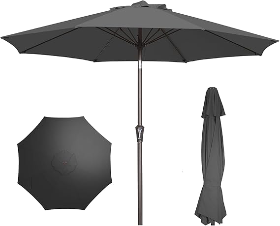 9FT Patio Umbrella Outdoor Market Umbrella with Push Button Tilt and Crank