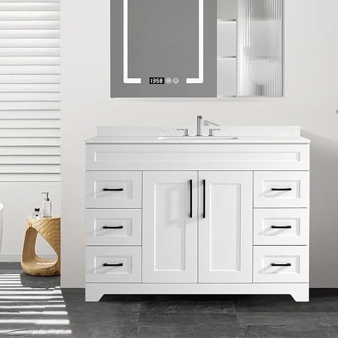 30" Bathroom Vanity with Sink, Engineered Stone Countertop&Undermount Center Rectangular Sink