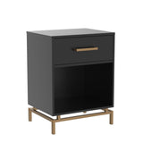 Wood Nightstand, 25" Tall Mid Century Modern Black Night Stand with Drawer