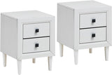 2 PCs Nightstand End Bedside Coffee Table Wooden Leg Drawers White