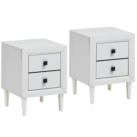 2 PCs Nightstand End Bedside Coffee Table Wooden Leg Drawers White