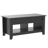 Black Wood Coffee Table Lift Up Coffee Table w/Hidden Storage & 2 Open Shelves