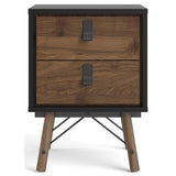 Black Matte and Walnut Ry 2 Drawer Nightstand