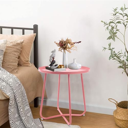 Outdoor Side Table, Small Round Patio Table Weather Resistant Steel, Small Accent End Table