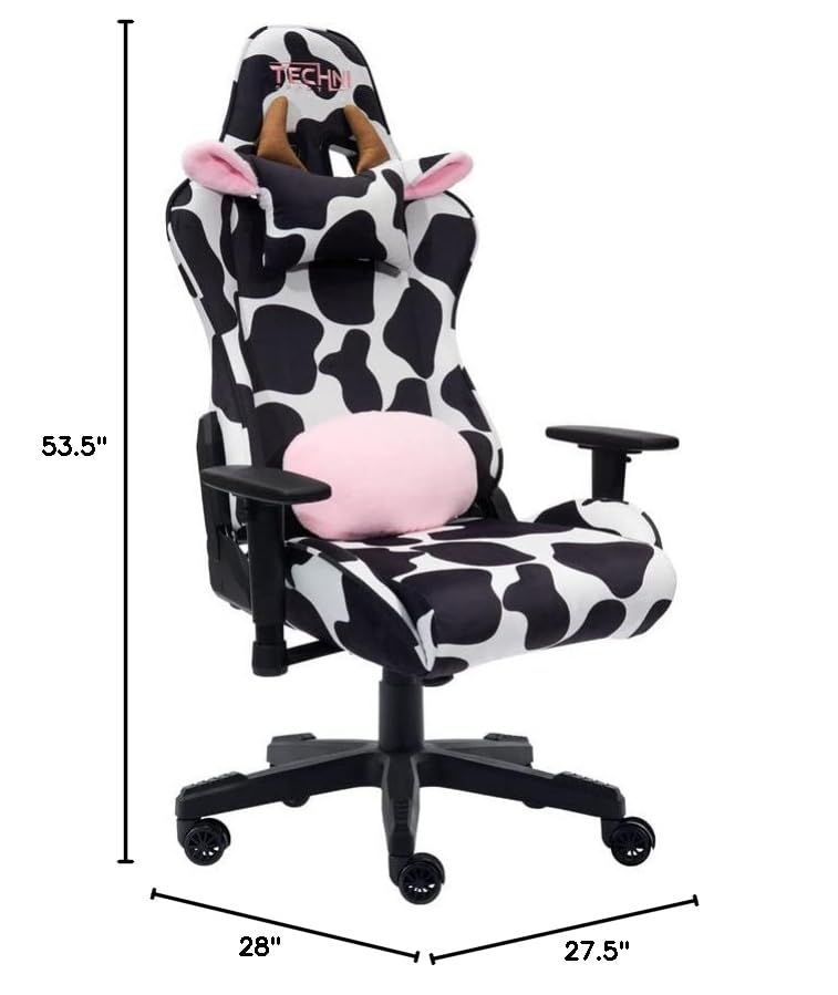 Cow Print Gaming Chair - Ergonomic Office Chair with Memory Foam & Lumbar Support