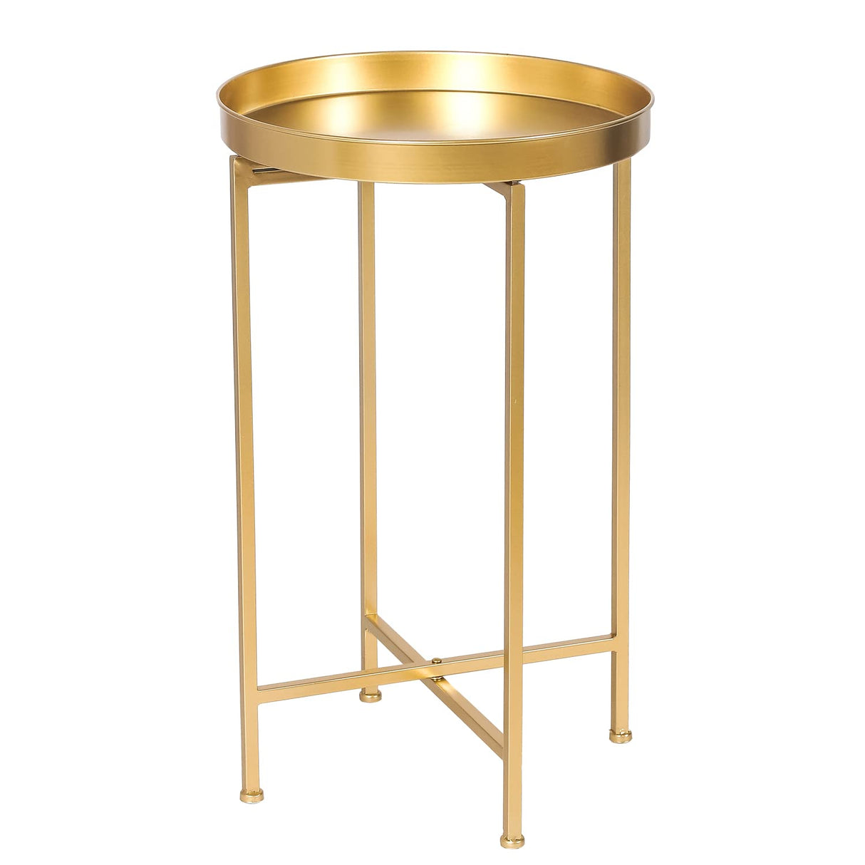 Tray Metal End Table, Gold Round Foldable Side Table Small Decorative Sofa Snack Coffee