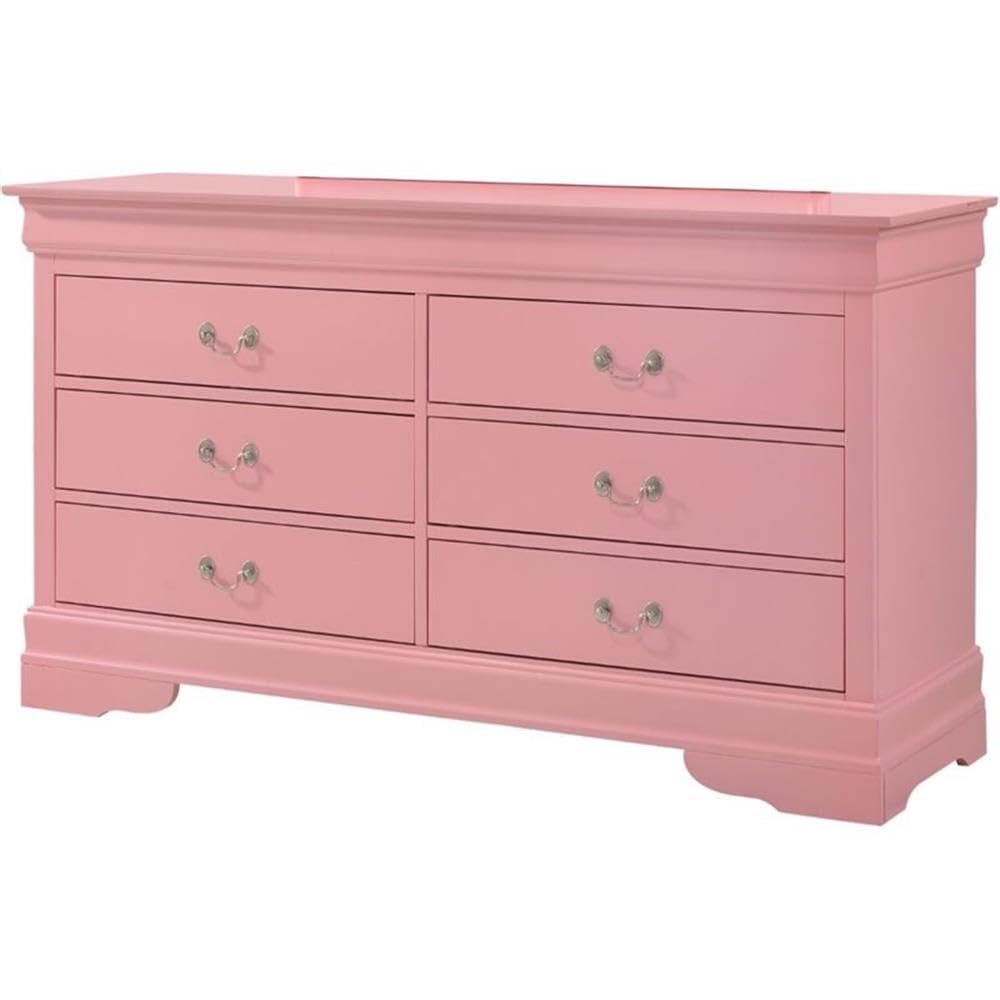 Glory Furniture Louis Phillipe 6 Drawer Dresser in Pink