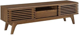 Mid Century Modern Low Profile 59" Retro TV Stand with Slatted Shelves in Walnut