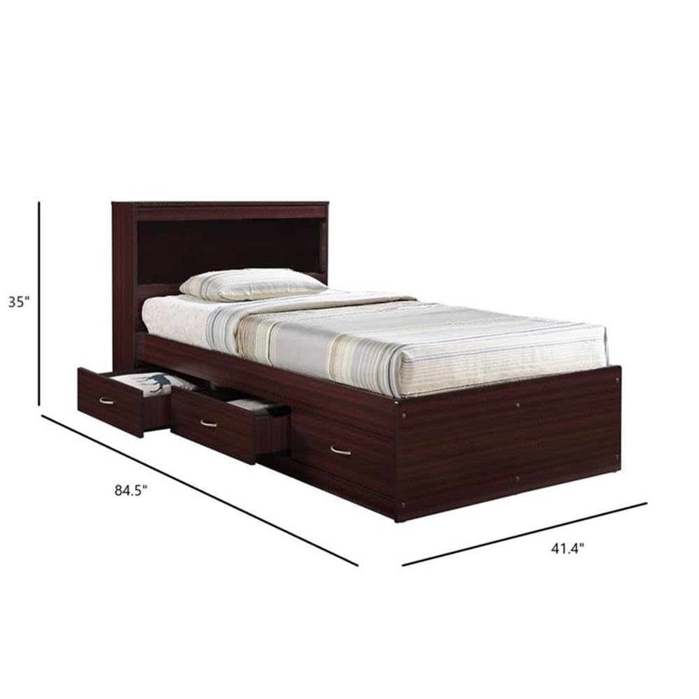 Bed with 3 Drawers in Mahogany