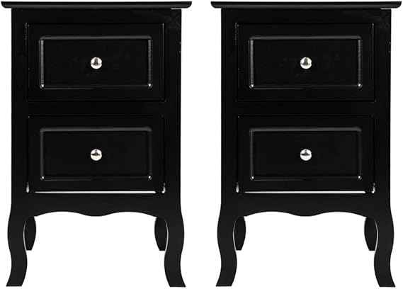 Grey Nightstand Set of 2 for Bedroom, Vintage Small Night Stand with Drawers