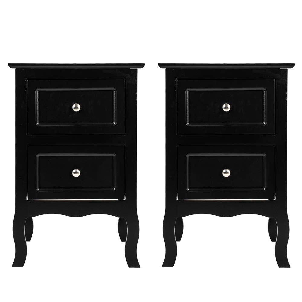 Black Nightstand Set of 2 for Bedroom, Vintage Small Night Stand with Drawers, Farmhouse Side Table,