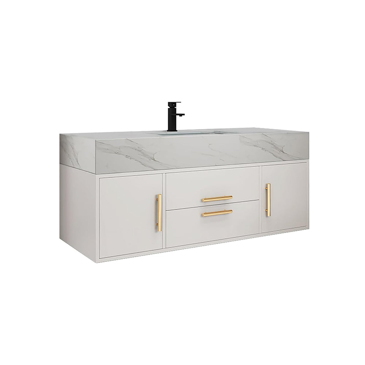 39" White Floating Bathroom Vanity Set Stone Top Wall Mounted Bathroom Cabinet