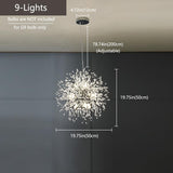 Modern Firework Crystal Chandelier, 9-Light Chrome Personalized Dandelion Ceiling Light Fixtures for Bedroom, Dining Roomen, Aisle