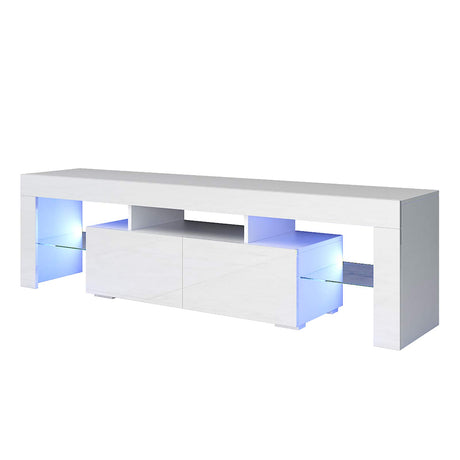 Modern LED TV Stand w/12 Colors&Remote Control Lights,High Gloss TV Cabinet