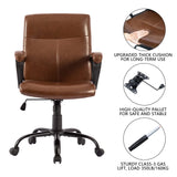Brown Leather Ergonomic Office Chair - Mid Back with Armrests