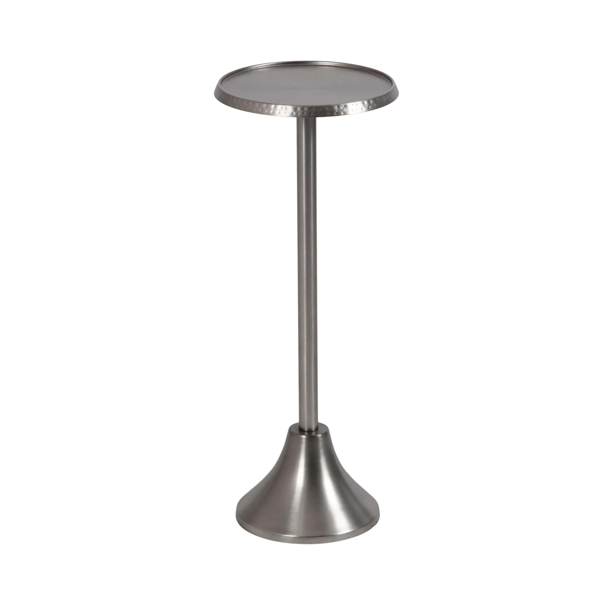 Sanzo Modern Pedestal Drink Table, 9 x 9 x 23, Antique Nickel, Decorative End Table