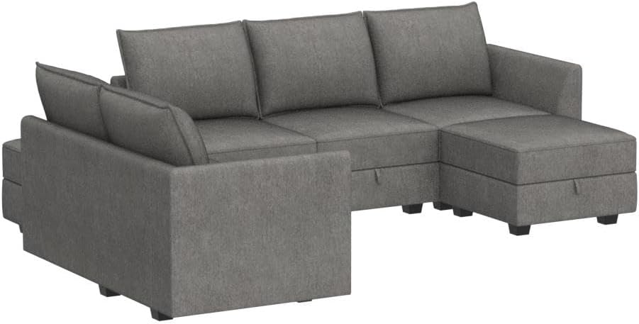 Modern Fabric Corner Sectional Sofa Modular Sectional Couch with Ottoman