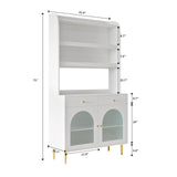 VOWNER 71" Kitchen Hutch Storage Cabinet with 2 Glass Doors and 2 Drawers, 3-Tier Shelf Freestanding Kitchen Pantry for Dinning Room, Living Room