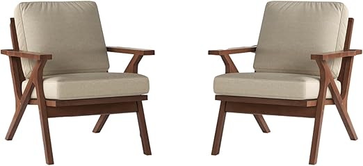 Mid Century Modern Chair, PU Leather Accent Chairs Set of 2, Armchair with Solid Wood