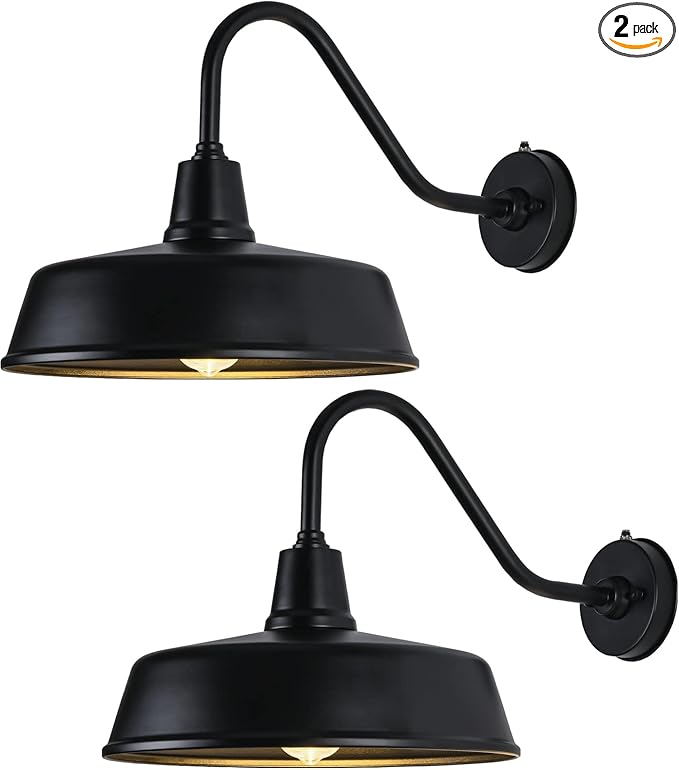 15" Large Outdoor Barn Light, Dusk to Dawn Gooseneck Light in Galvanized Steel/Outdoor