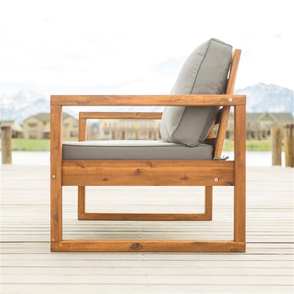 Open Side Patio Loveseat with Gray Cushions in Brown