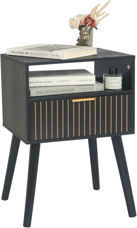 Small Nightstand Wood Bedside Table with Drawer, Modern End Table for Bedroom and Small Spaces