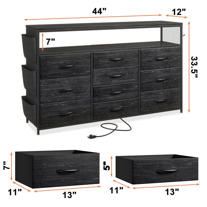 Dresser TV Stand with 10 Drawers for 55" TV Stand for Bedroom with LED Lights