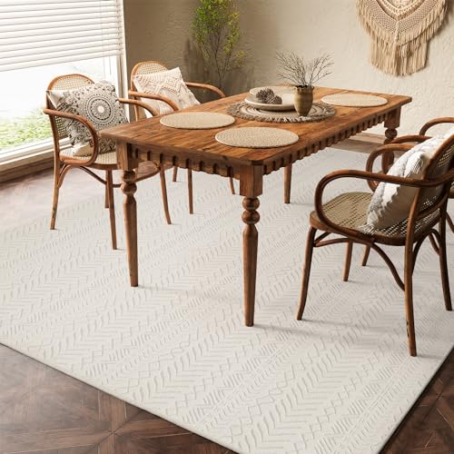 Washable Area Rugs 8x10-Boho Beige Rugs for Living Room Machine Washable-3D Rugs