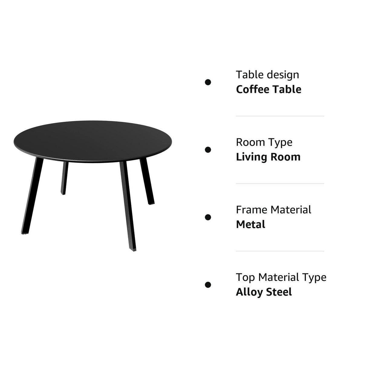 Round Steel Patio Coffee Table, Weather Resistant Outdoor Large Side Table