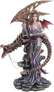 26" H Gothic Fairy with Skeleton Ghost Dragon Statue Fantasy Decoration Figurine Large Sculpture