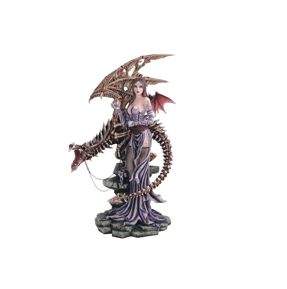 26" H Gothic Fairy with Skeleton Ghost Dragon Statue Fantasy Decoration Figurine Large Sculpture