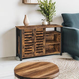 Lowell Storage Cabinet, Sideboard with Adjustable Shelves and Louvered Doors, Industrial,