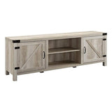 70" Farmhouse Barn Door Rustic Wood TV Stand Console with Storage in Rustic White