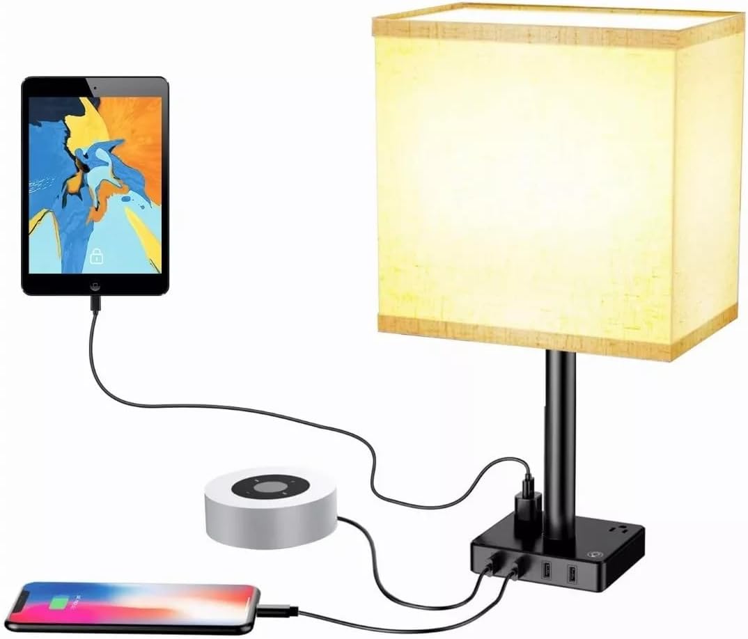 Touch Control USB Table Lamp, 3-Way Dimmable Nightstand Lamp with 4 Fast Charging USB Ports & 2 Outlet,