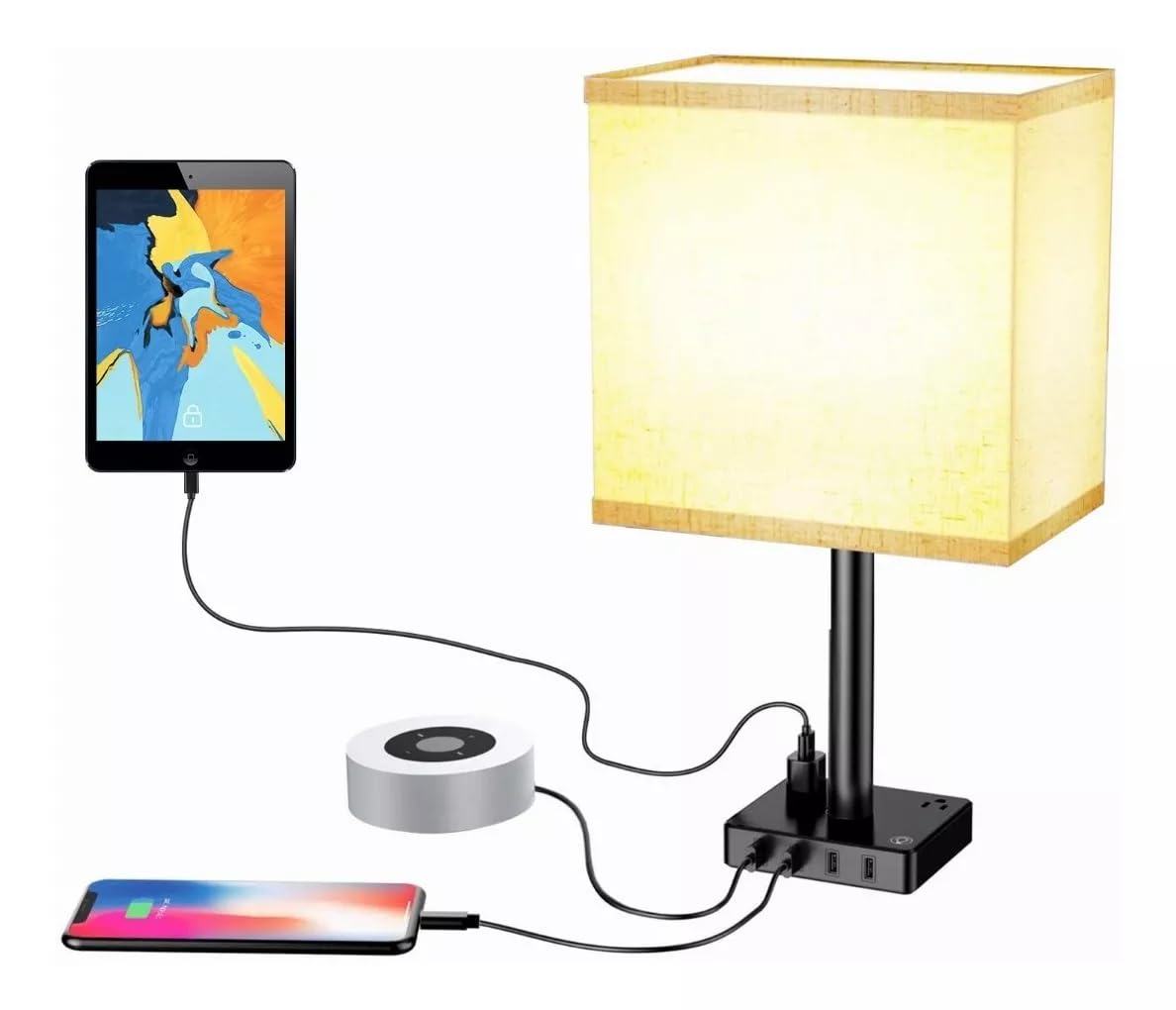 Touch Control USB Table Lamp, 3-Way Dimmable Nightstand Lamp with 4 Fast Charging USB Ports & 2 Outlet,