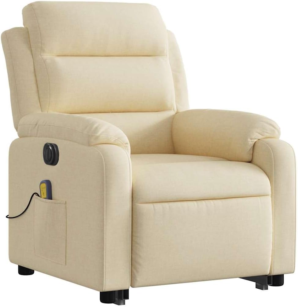 Massage Recliner Chair - Power Lift, Reclining Armchair with Vibration Massage, Side Pocket, Cream Fabric for Elderly Comfort in Home Use