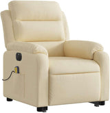 Massage Recliner Chair - Power Lift, Reclining Armchair with Vibration Massage, Side Pocket, Cream Fabric for Elderly Comfort in Home Use