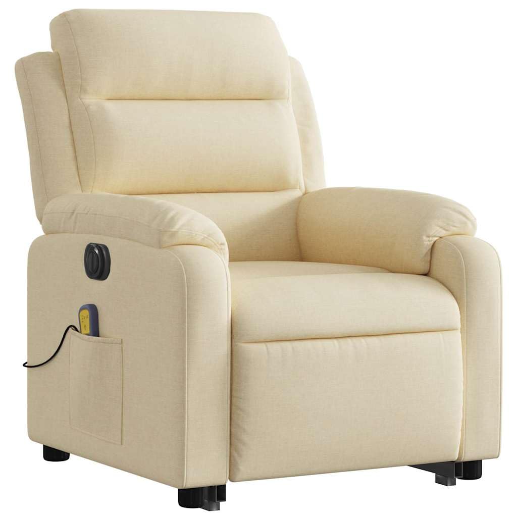 Massage Recliner Chair - Power Lift, Reclining Armchair with Vibration Massage, Side Pocket, Cream Fabric for Elderly Comfort in Home Use