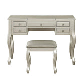 Featuring Stool and Mirror Silver Vanity Set,