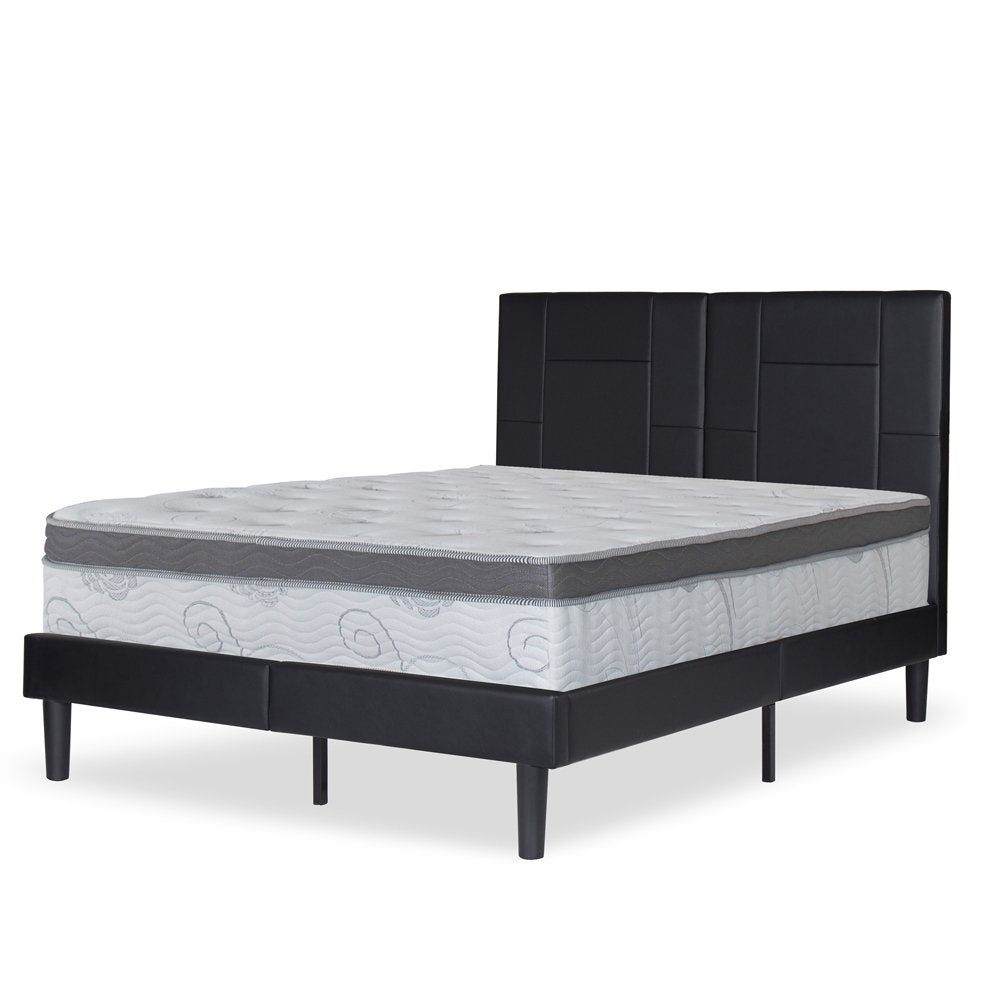 14 Inch Dura Metal Faux Leather Wood Folding Platform Bed Frame Full Size